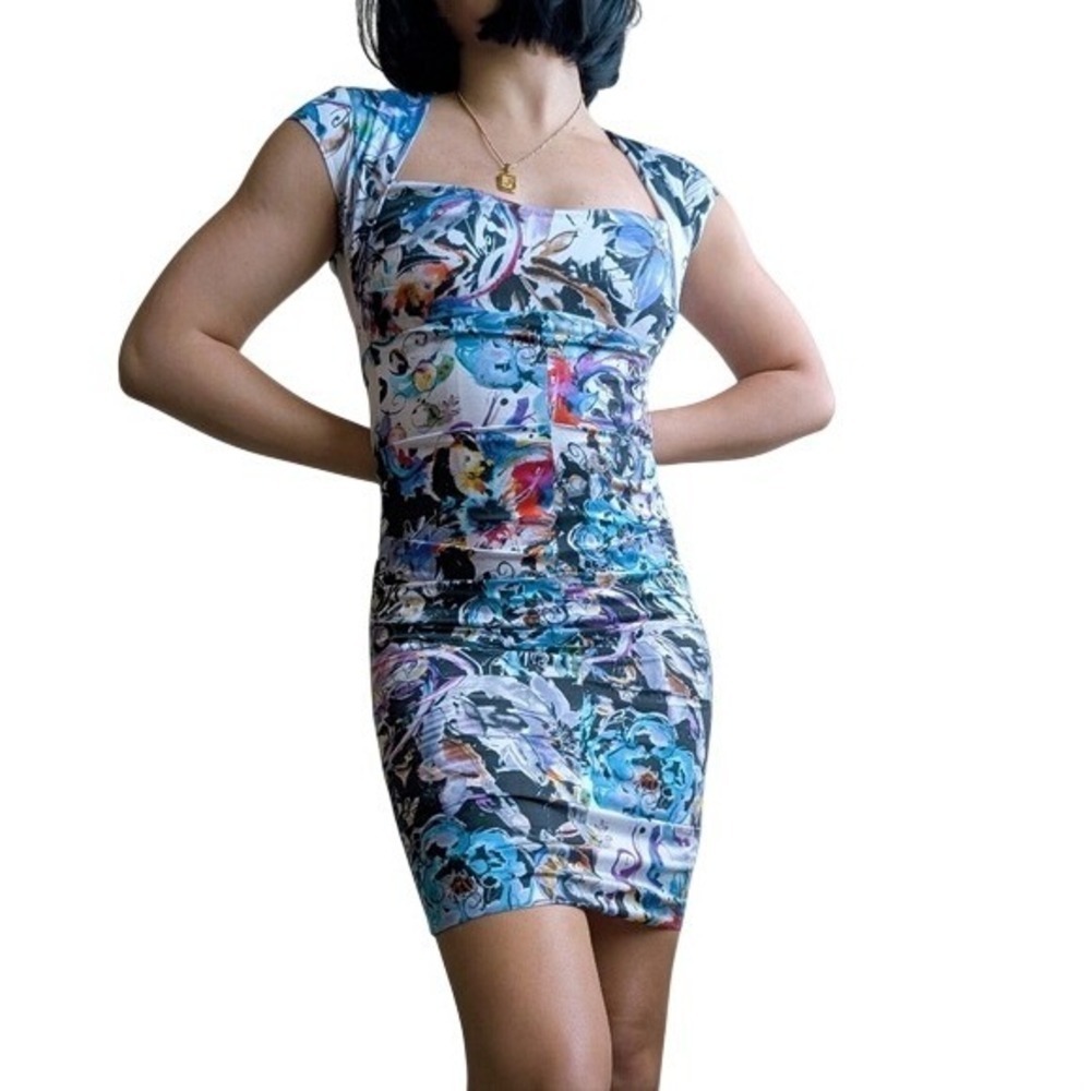 Cache Y2K Alternative Grunge Abstract Floral Empire 100% Silk Dress